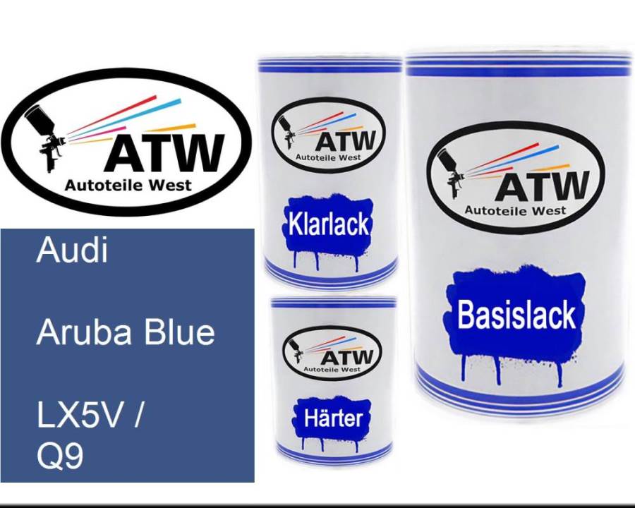 Audi, Aruba Blue, LX5V / Q9: 500ml Lackdose + 500ml Klarlack + 250ml Härter - Set, von ATW Autoteile West.